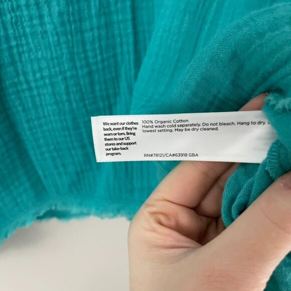 Eileen Fisher Gauzy Cotton Teal Blue Frayed Hem Top Size Large - Picture 4 of 6